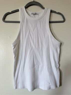 Zara White Ribbed Crewneck Tank